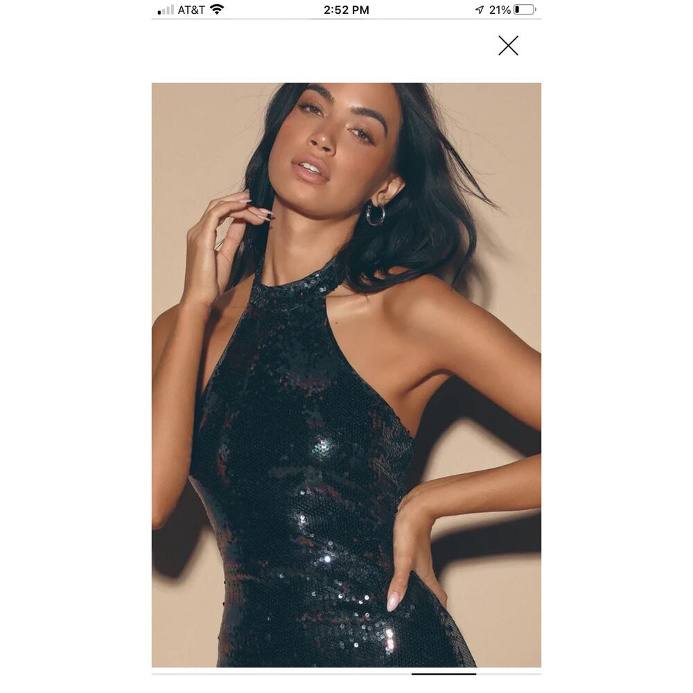 Lulu's Classic Diva Black Multi Sequin Halter Bodycon Mini Dress Size Large EUC - Picture 5 of 13